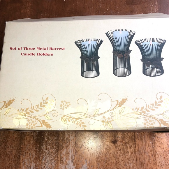 NIB SET of 3 Metal Harvest Candle Holders - Picture 12 of 15